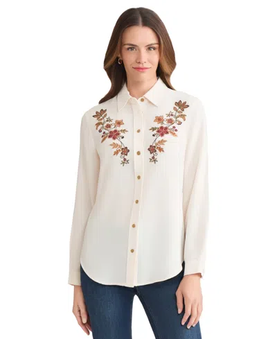 Jones New York Women's Collared Long Sleeve Button Front Top In Brown