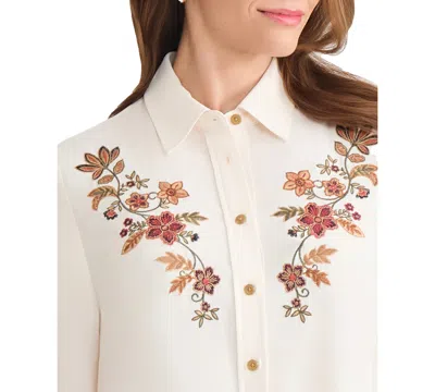 Jones New York Women's Collared Long Sleeve Button Front Top In Brown