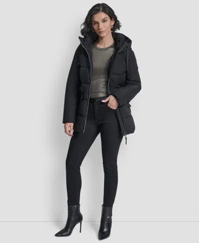 Dkny Water Resistant Box Quilted Puffer Coat In Black