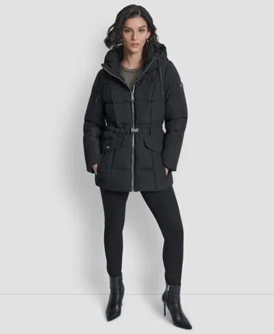 Dkny Water Resistant Box Quilted Puffer Coat In Black