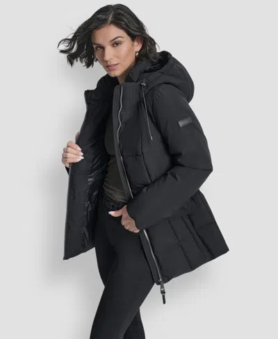 Dkny Water Resistant Box Quilted Puffer Coat In Black