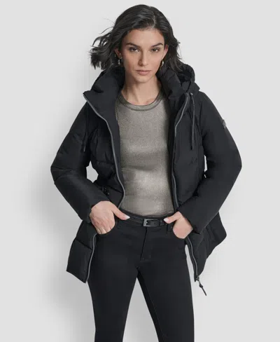 Dkny Water Resistant Box Quilted Puffer Coat In Black