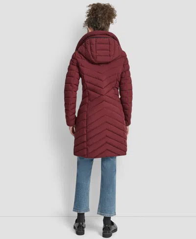 Dkny Stretch Packable Coat In Burgundy