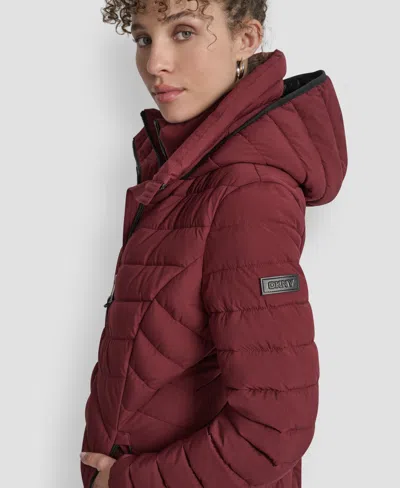 Dkny Stretch Packable Coat In Burgundy