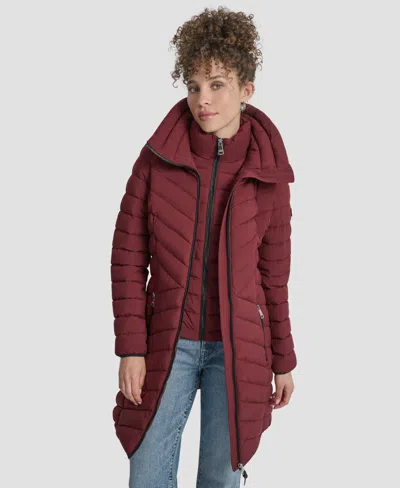 Dkny Stretch Packable Coat In Burgundy