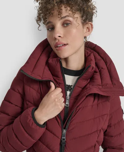 Dkny Stretch Packable Coat In Burgundy