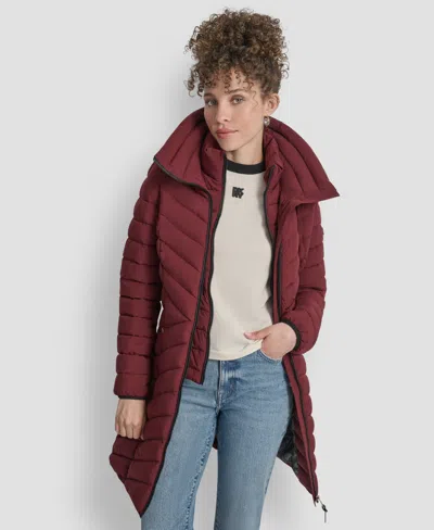 Dkny Stretch Packable Coat In Burgundy