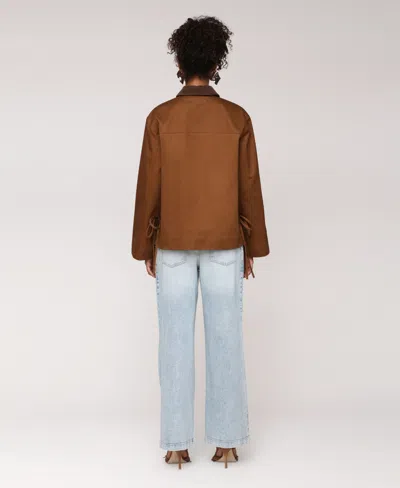Avec Les Filles Women's Oversized Chore Big Patch Pockets And Bows Jacket In Brown
