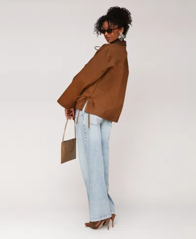 Avec Les Filles Women's Oversized Chore Big Patch Pockets And Bows Jacket In Brown