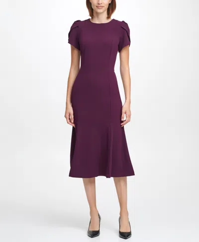 Calvin Klein Women's Short-sleeve Crepe Midi-dress In Purple