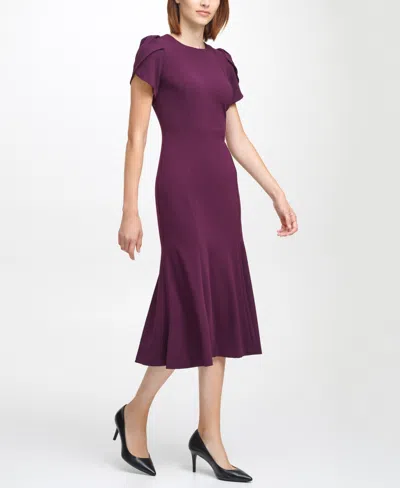 Calvin Klein Women's Short-sleeve Crepe Midi-dress In Purple
