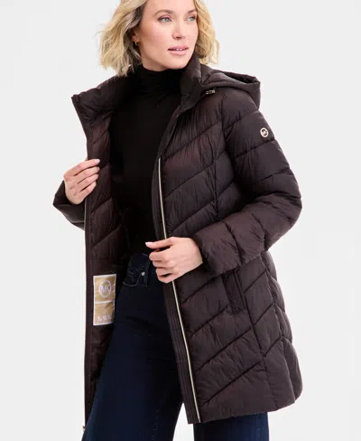 Michael Kors Michael  Womens Hooded Packable Puffer Coat Exclusively At Macys P Xss Xxl In Brown