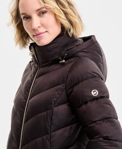 Michael Kors Michael  Womens Hooded Packable Puffer Coat Exclusively At Macys P Xss Xxl In Brown