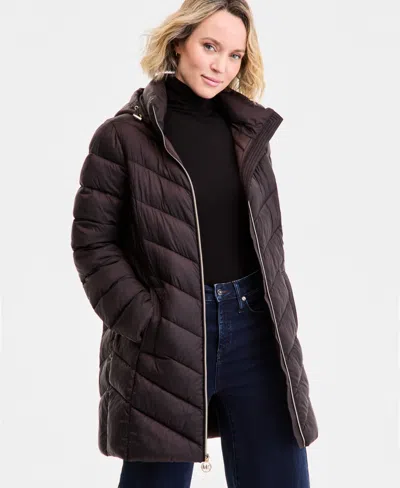 Michael Kors Michael  Womens Hooded Packable Puffer Coat Exclusively At Macys P Xss Xxl In Brown