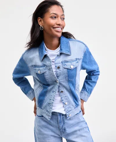 On 34th Women's Two-tone Denim Trucker Jacket, Macy's Exclusive In Blue
