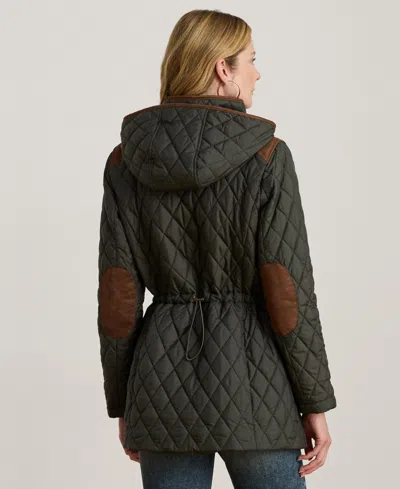 Ralph Lauren Petite Hooded Quilted Anorak Coat In Green