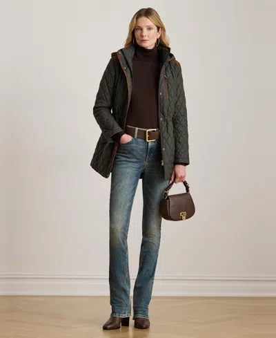 Ralph Lauren Petite Hooded Quilted Anorak Coat In Green