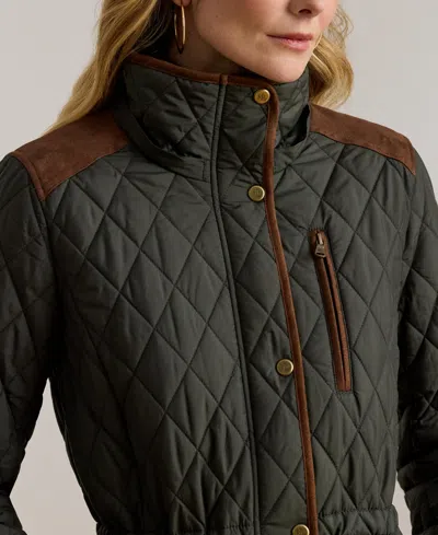 Ralph Lauren Petite Hooded Quilted Anorak Coat In Green