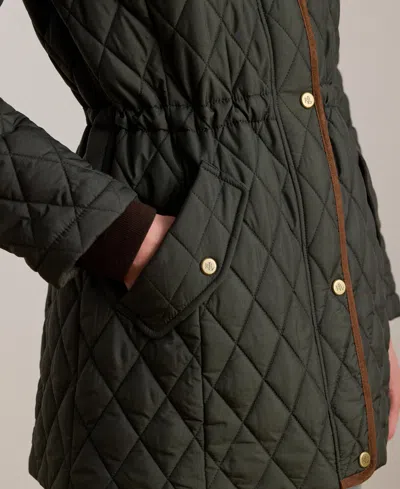 Ralph Lauren Petite Hooded Quilted Anorak Coat In Green