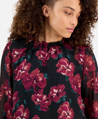 Ak Anne Klein Petite Floral-print Tiered Blouse In Multi