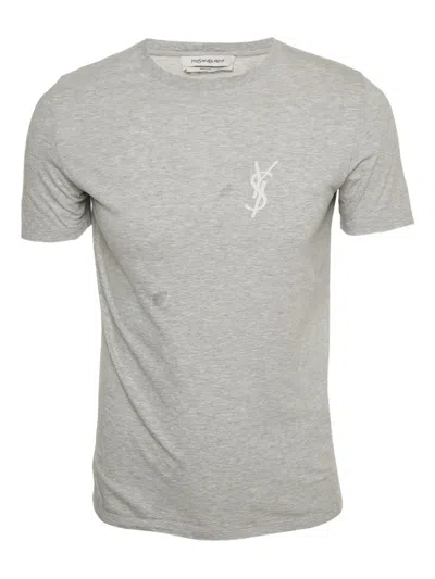 Pre-owned Saint Laurent Logo Appliqué Cotton T-shirt In Gray