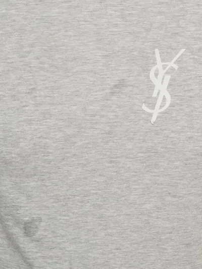 Pre-owned Saint Laurent Logo Appliqué Cotton T-shirt In Gray