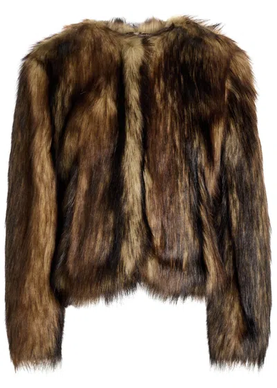 Simone Rocha Sculpted Faux Fur Fray Jacket In Brown
