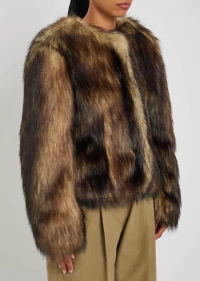 Simone Rocha Sculpted Faux Fur Fray Jacket In Brown