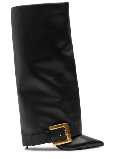 Balmain Anthem Black Slip-on Boots With Decorative Metal Buckle In Leather Woman In Black