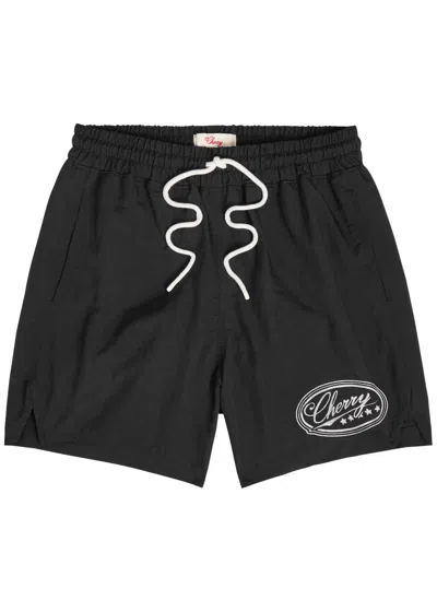 Cherry Los Angeles Five Star Straight-leg Mid-length Logo-embroidered Shell Swim Shorts In Black