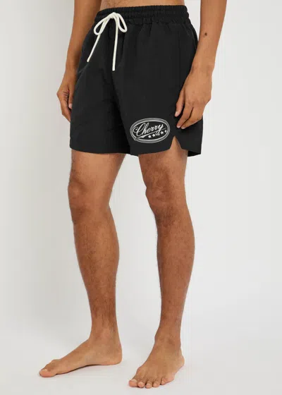 Cherry Los Angeles Five Star Straight-leg Mid-length Logo-embroidered Shell Swim Shorts In Black