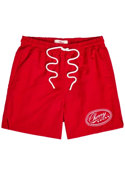 Cherry Los Angeles Five Star Logo-embroidered Nylon Swim Shorts In Red