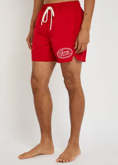 Cherry Los Angeles Five Star Logo-embroidered Nylon Swim Shorts In Red
