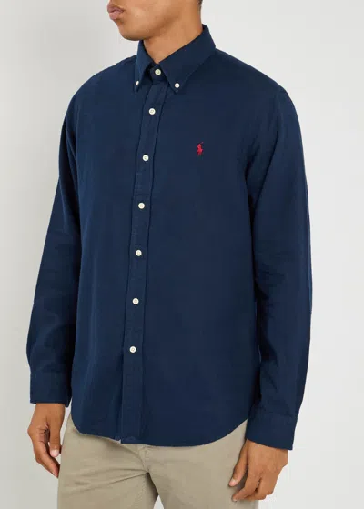 Polo Ralph Lauren Mens Navy Long-sleeved Garment-dyed Custom-fit Cotton Oxford Shirt Xl In Blue