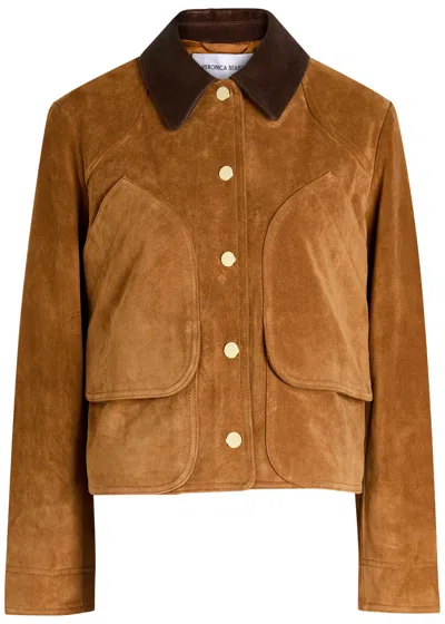 Veronica Beard Walters Leather Cropped Barn Jacket Whisky In Brown