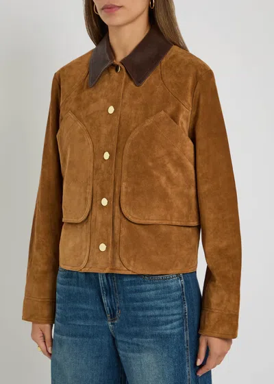 Veronica Beard Walters Leather Cropped Barn Jacket Whisky In Brown