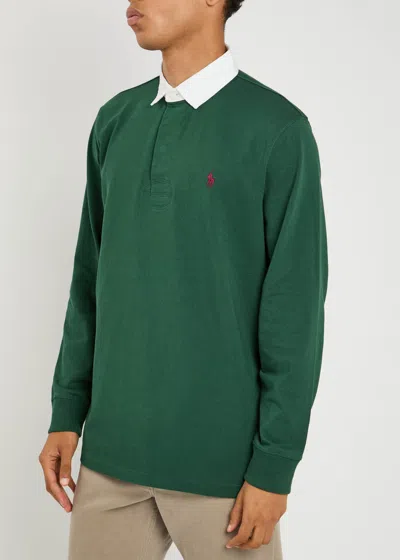 Polo Ralph Lauren 'rugby' Green Polo Shirt With Contrasting Collar And Pony Detail On The Front In Cotton Man In Green