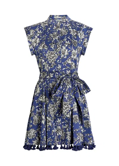 Alice And Olivia Lucy Cuffed Cap Sleeve Mini Shirt Dress Blooming Wild Indigo In Blue