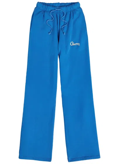 Cherry Los Angeles Straight-leg Logo-embroidered Cotton-jersey Sweatpants In Blue