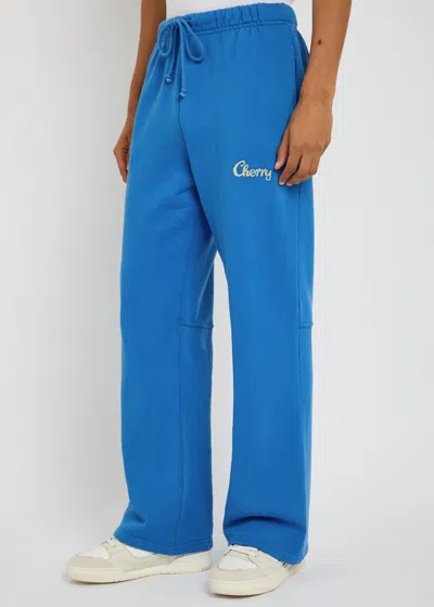 Cherry Los Angeles Straight-leg Logo-embroidered Cotton-jersey Sweatpants In Blue