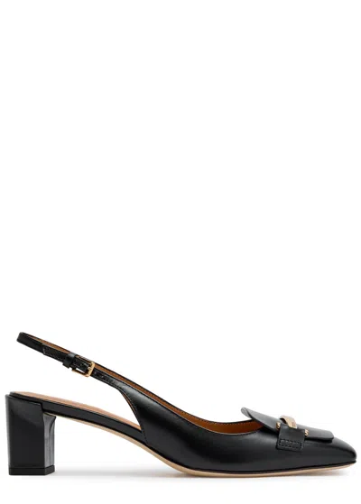 Tod's Branded Metal Bar Leather Slingback In Black