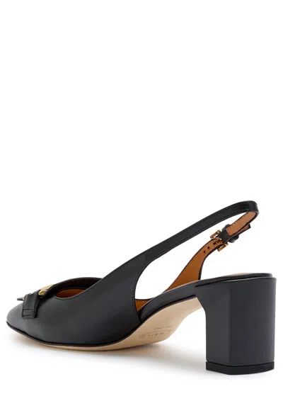 Tod's Branded Metal Bar Leather Slingback In Black