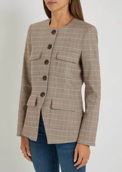 Veronica Beard Orrin Windowpane Plaid Collarless Jacket In Brown