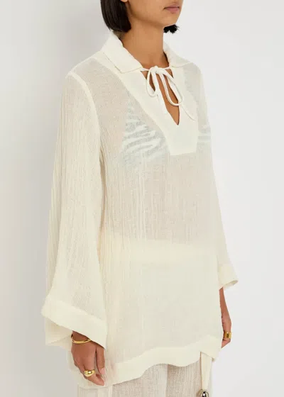 Lisa Marie Fernandez Long-sleeve Tie-detail Tunic In Neutral