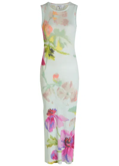 Loewe Silk-blend Dress With Floral Digital Print In White