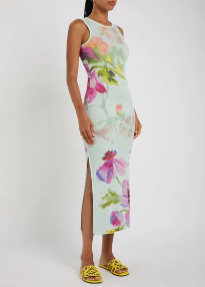 Loewe Silk-blend Dress With Floral Digital Print In White
