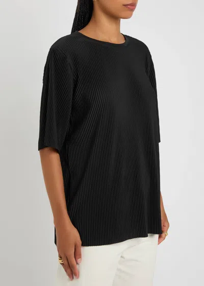 Herno Pleated Short-sleeve T-shirt In Black