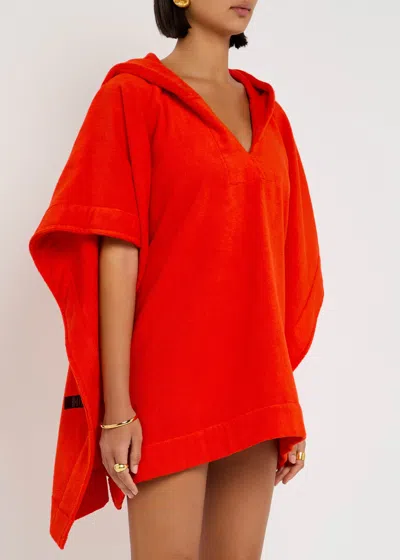 Lisa Marie Fernandez Hooded Terry Beach Poncho In Red