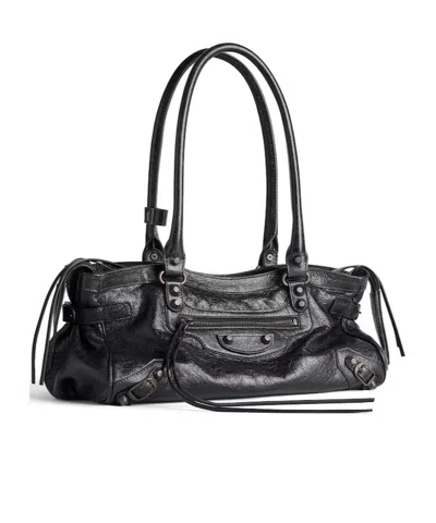 Balenciaga Shoulder Bag Le City East-west In Lambskin. In Black