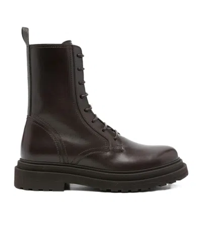 Brunello Cucinelli Leather Ankle Boots In Brown